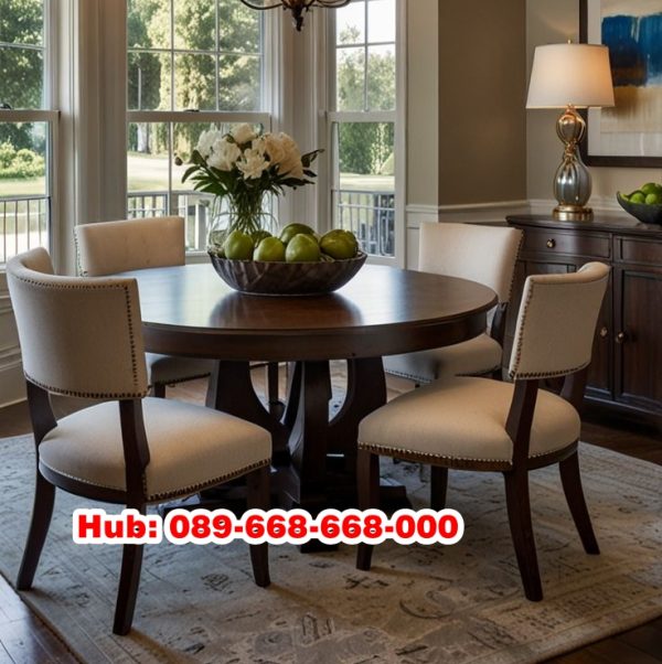 Meja Kayu Jati Bulat Tebal