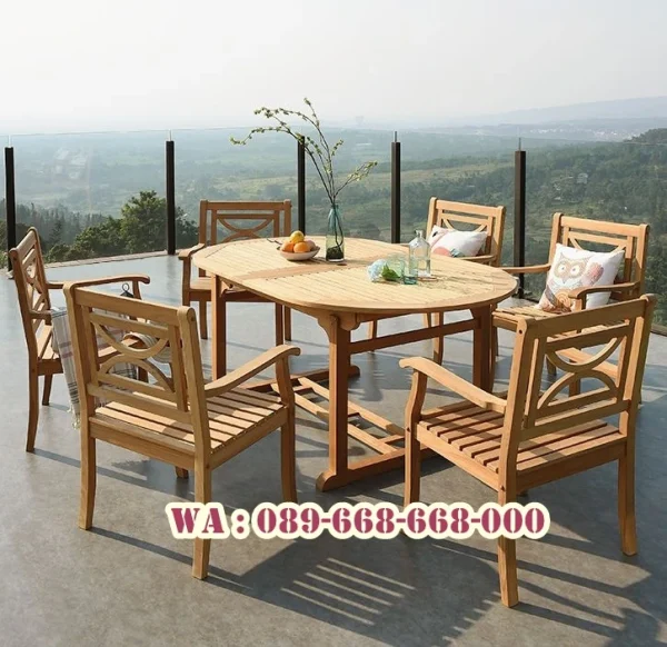 Meja Makan Kayu Jati Oval Modern Wonosobo