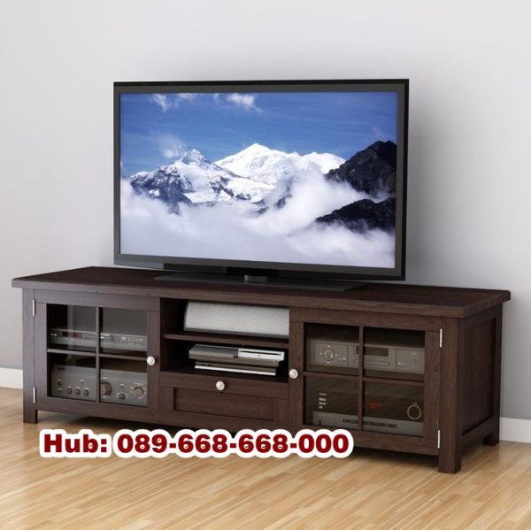 Meja TV Kayu Jati Kombinasi Kaca