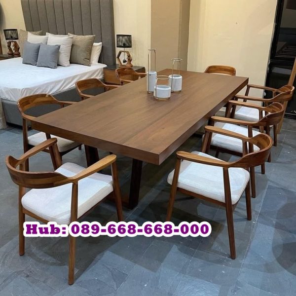 Meja Trembesi 10 Kursi Kaki Besi