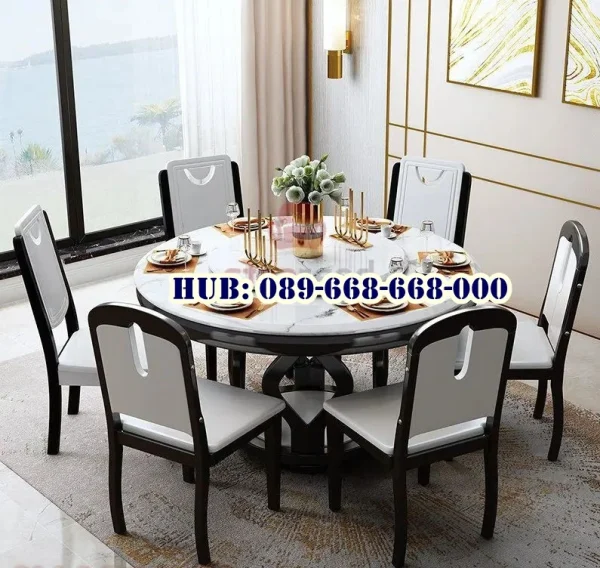 Jual Meja Makan Marmer Bulat Kayu Jati