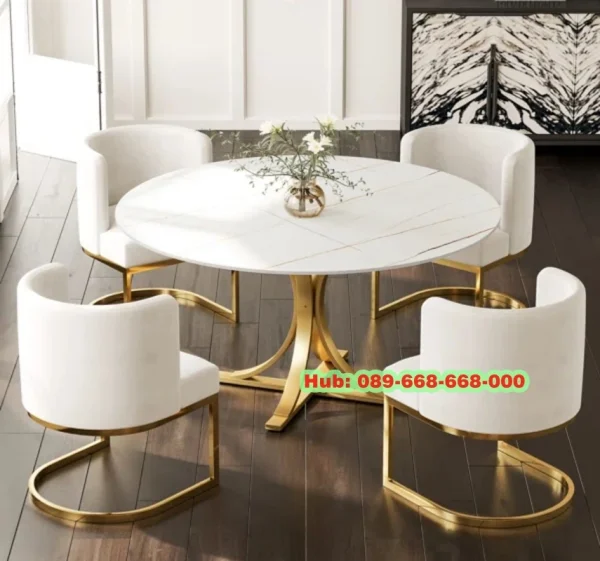 Meja Makan Bulat Kaki Stainless