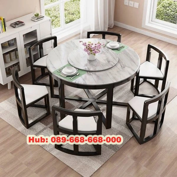 Meja Makan Marmer Bulat 6 Kursi