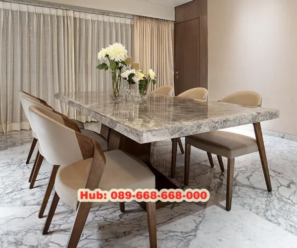 Meja Makan Marmer Kaki Jati Tebal