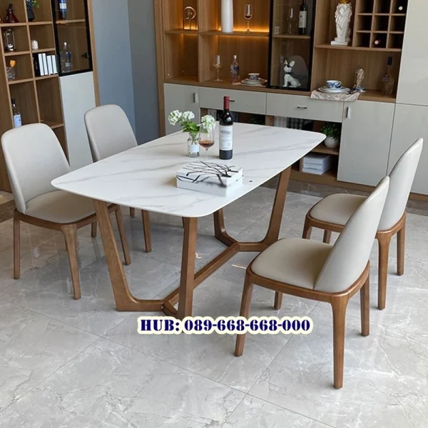 Meja Marmer 6 Kursi Kaki Jati
