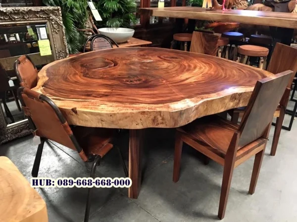 Meja Trembesi Bulat Solid