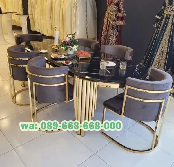 Meja Granit Hitam Kaki Stainless