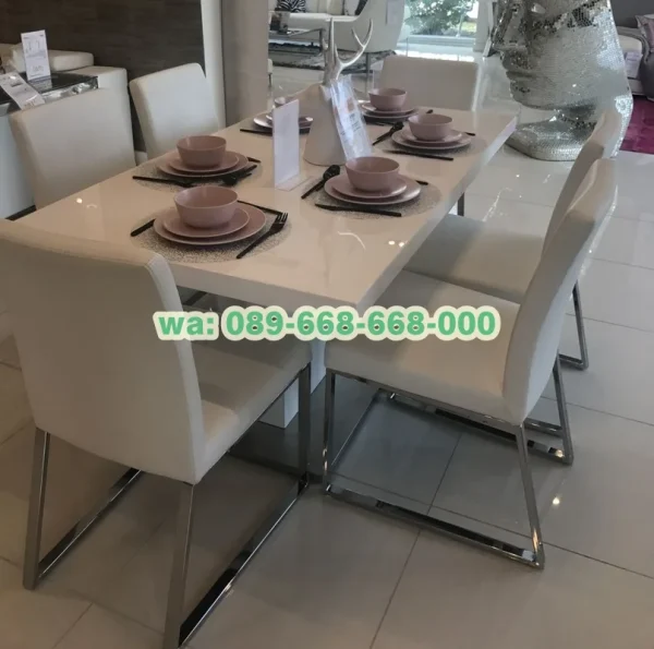 Meja Makan Granit Kaki Stainless