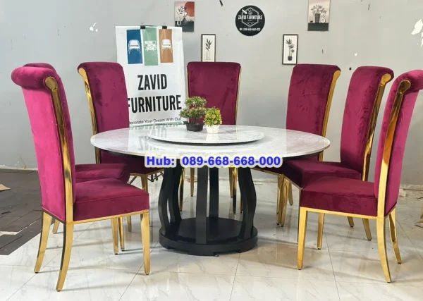 Meja Makan Marmer Bulat 8 Kursi Mewah
