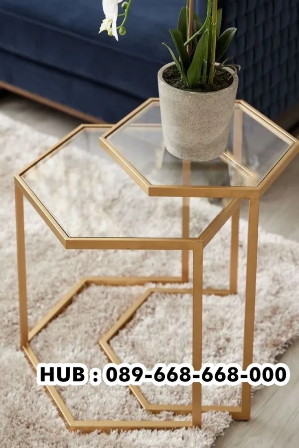 Meja Sudut Stainless Hexagon