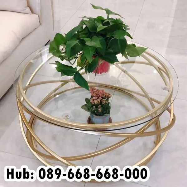Jual Meja Tamu Stainless Ring Gold Kombinasi  Kaca