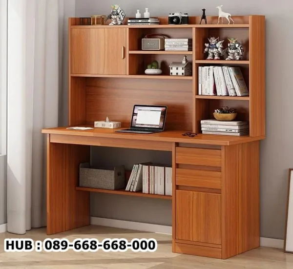 Meja Belajar Kayu Jati Multistorage Minimalis Bogor