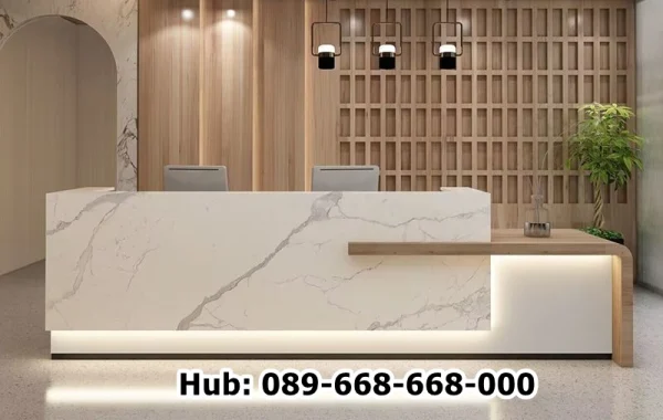 Meja Resepsionis Motif Marmer Minimalis