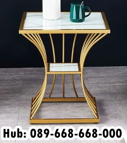 Meja Sudut Kaki Ramping Gold
