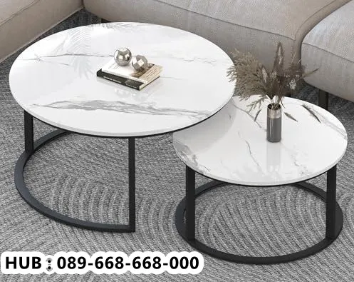Coffee Table Marmer Kombinasi Besi Modern Kokoh