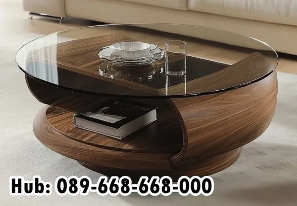 Jual Coffee Table Bulat Elegan Kombinasi Permukaan Kaca
