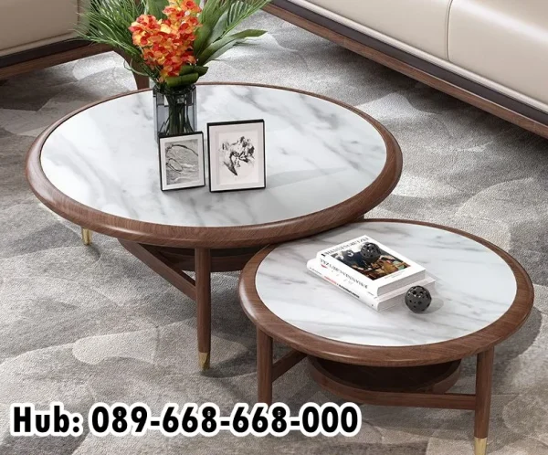 Jual Coffee Table Rangka Kayu Permukaan Marmer Berkualitas