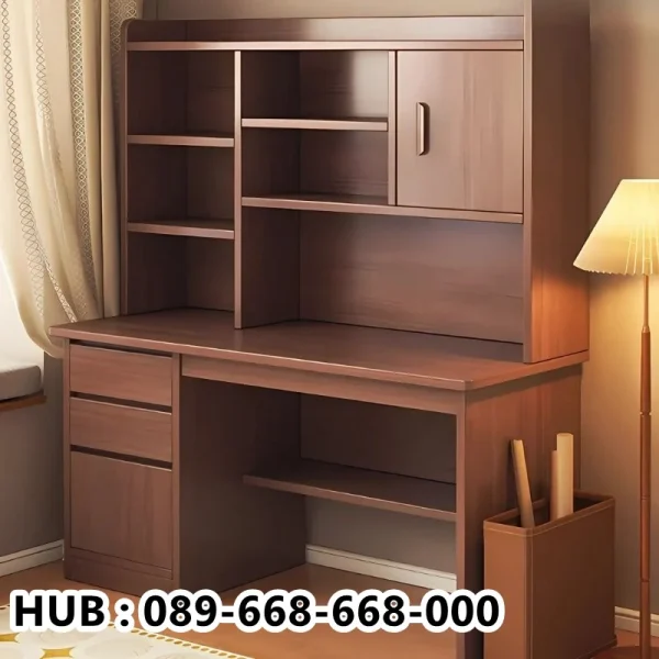 Meja Belajar Kayu Minimalis Set Rak Buku