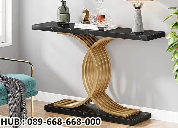 Meja Konsol Marmer Curve Gold Kuningan