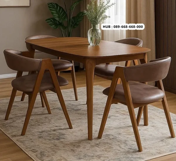 Meja Makan Kayu Jati Minimalis Modern Finishing Walnut