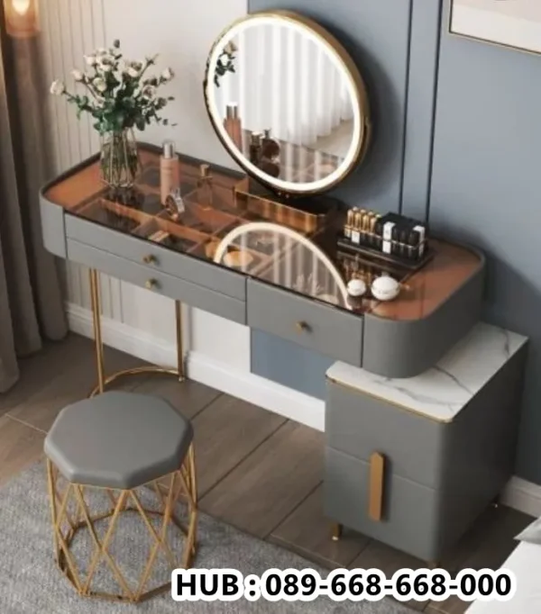 Set Meja Rias Klasik Marmer Kaca LED