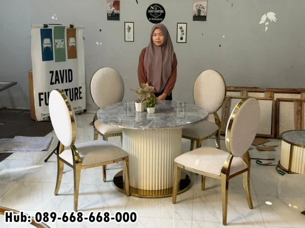 Jual Meja Makan Marmer Bulat Hermest Grey Berkualitas