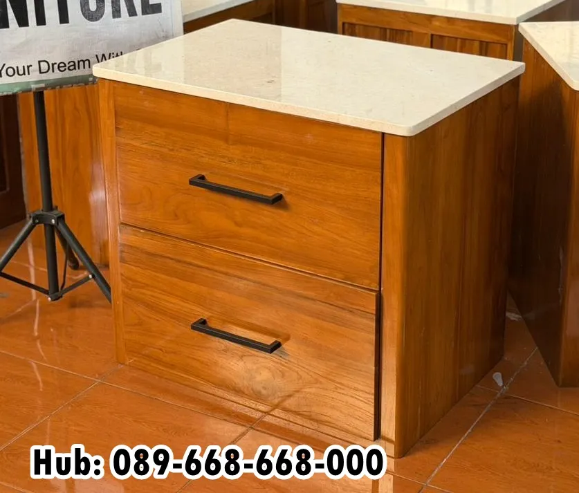 Jual Nakas Kayu Jati Marmer Desain Elegan