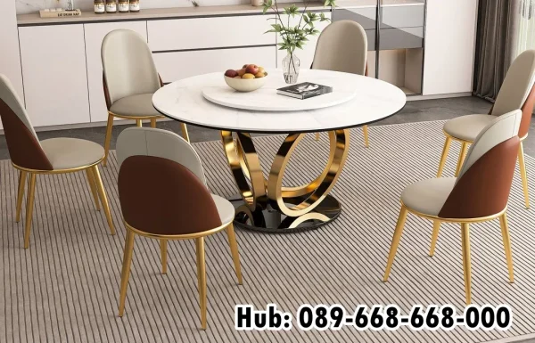Meja Makan Marmer Bulat 6  Kursi Berkualitas