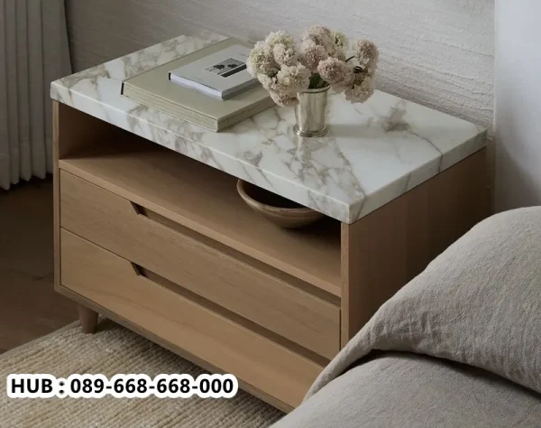 Meja Nakas Kayu Top Marmer Mewah