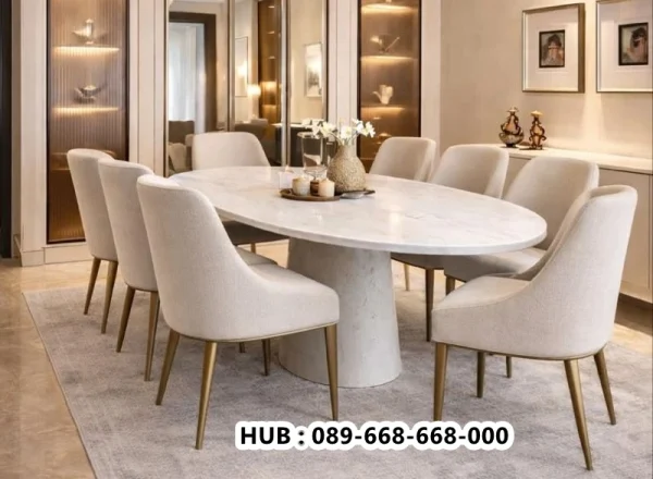 Set Meja Makan Marmer Oval Luxury