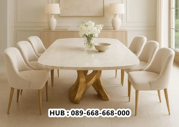 Set Meja Makan Top Marmer Mewah