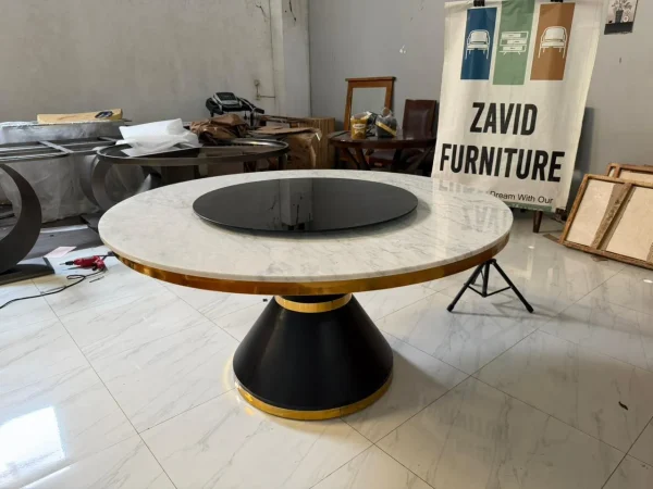 Meja Makan Bundar Marmer dengan Kaki Hourglass