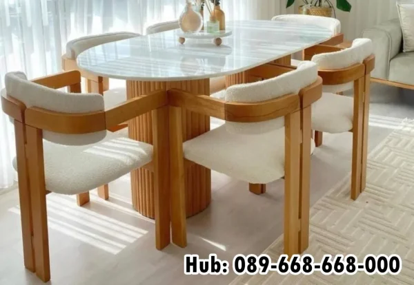 Jual Meja Makan Marmer Satu Set Desain Indah