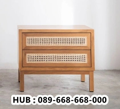 Meja Nakas Kayu Rotan Estetik