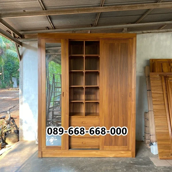Lemari Pintu Sliding Jati Kombinasi Salur
