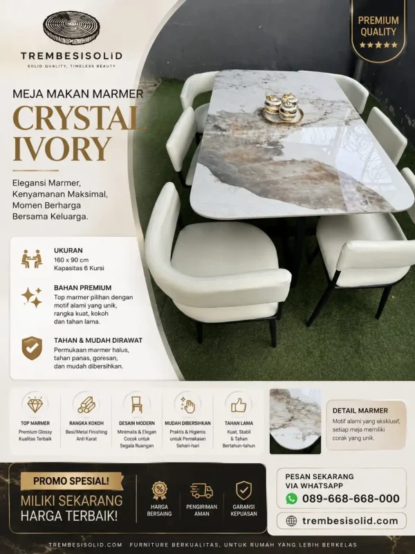Meja Makan Marmer Crystal Ivory
