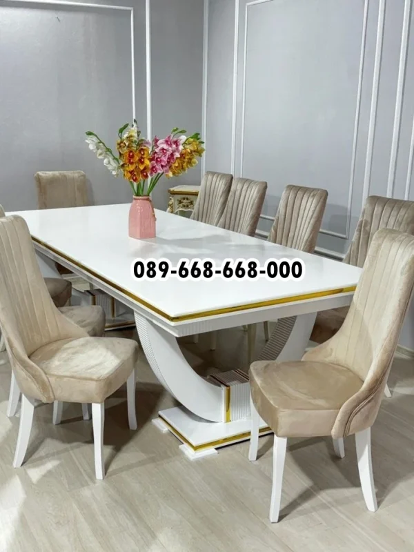 Meja Makan Marmer List Gold
