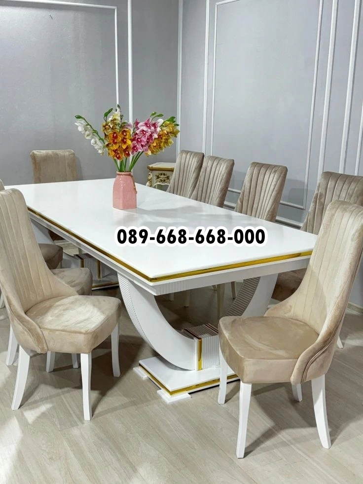 Meja Makan Marmer List Gold