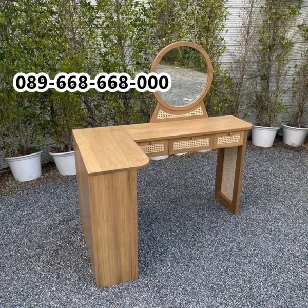 Meja Rias Kayu Cermin Bulat Mini