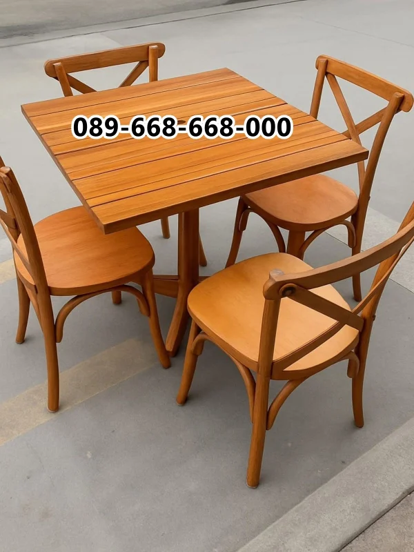 Set Meja Cafe Full Kayu 4 Kursi