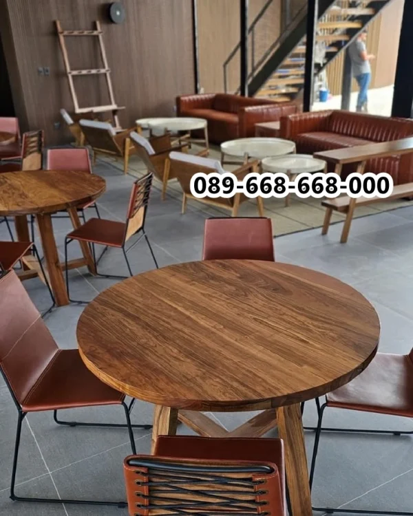 Meja Cafe Kayu Bulat Minimalis