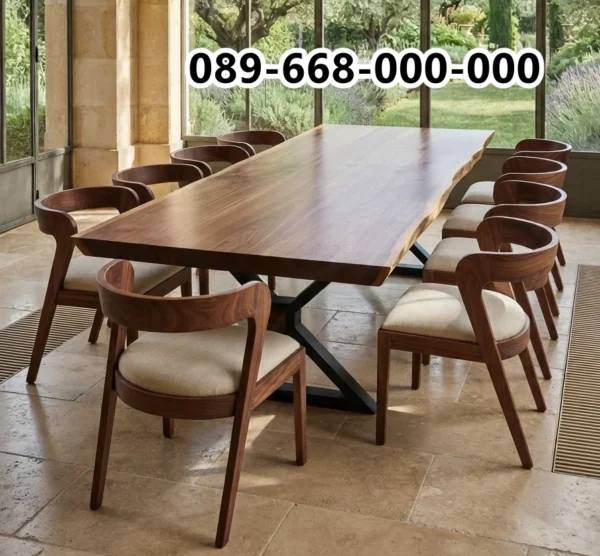 Jual Meja Makan Trembesi Purwodadi Alami Kaki Besi Elegan untuk Ruang Makan Modern