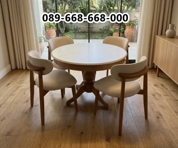 Meja Makan Minimalis Jakarta Bahan HPL Finishing Off White