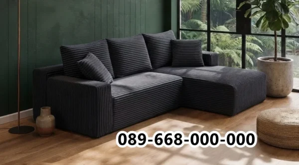 Custom Sofa L Modern Berbalut Kain Corduroy Lembut untuk Hunian Estetik