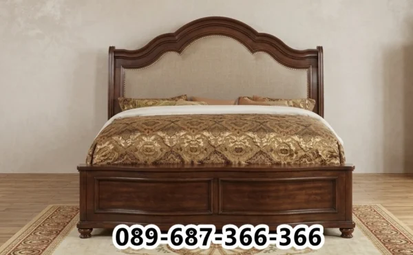 Jual Tempat Tidur Kayu Jati Surabaya Elegan dengan Headboard Busa Premium